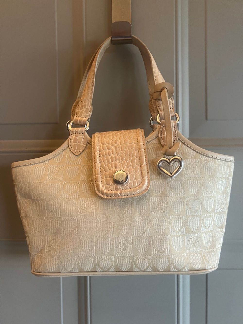 Brighton Juliet Peach Cream Signature Print Top Handle Purse